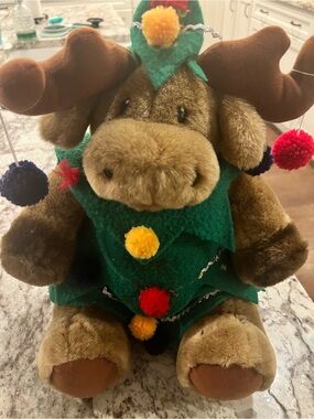 Plush Holiday Moose Toy plushie  - Brown and Green Festive Plush untested